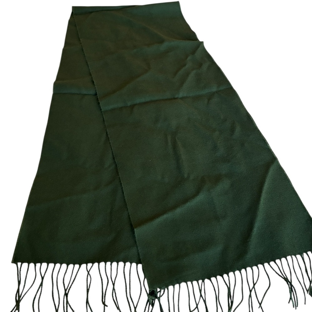 100% Cashmere Scarf Made in Scotland Green Fringe Luxury Unisex Winter Scarf - Picture 6 of 11